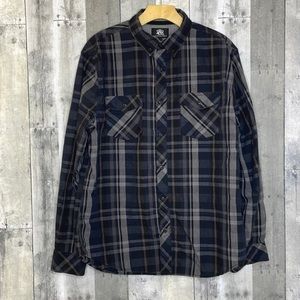 Rock & Republic mens button down long sleeve blue, grey and black shirt. Large.‎